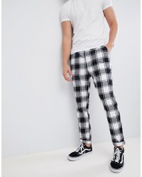 ASOS DESIGN Tapered Trousers In Monochrome Flannel Check