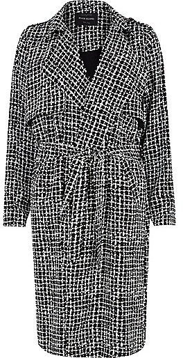 river island black and white check coat