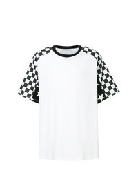 White and Black Check Crew-neck T-shirt