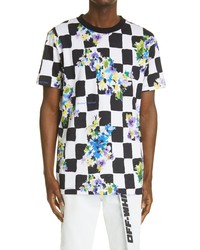 Off-White Check Floral Slim Fit Graphic Tee