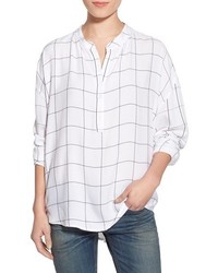 Rails Reese Grid Band Collar Shirt Size X Small White
