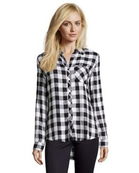Wyatt White And Black Plaid Flannel Button Front Shirt