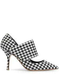 White and Black Check Leather Pumps