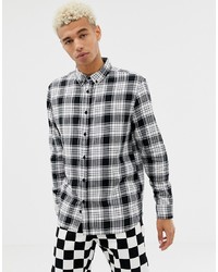Bershka Check Shirt In Black And White With Collar And White