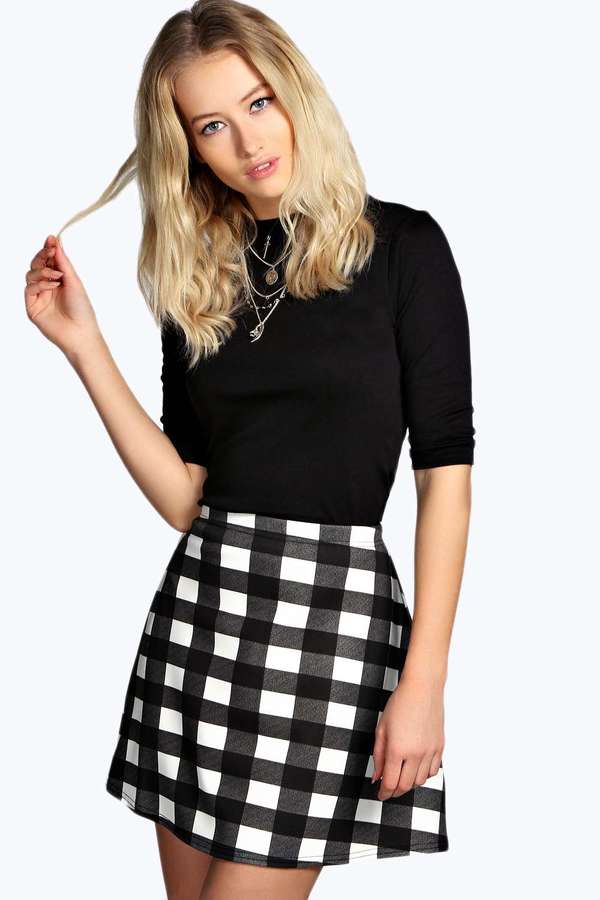 Boohoo Claire Check Scuba A Line Mini Skirt | Where to buy & how ...