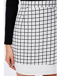 Missguided Grid Print Contrast Hem A Line Skirt White