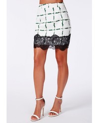 Missguided Kaly Grid Print Lace Hem Mini Skirt Green