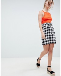 ASOS DESIGN Tailored Linen Paperbag Mini Skirt In Check