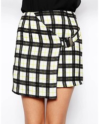 Fashion Union Wrap Skirt In Grid Print With Buckle Detail