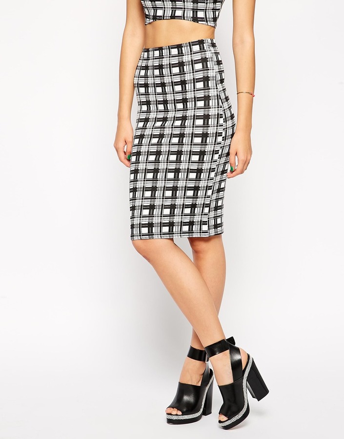 Club L Scuba Pencil Skirt In Check Print, $48 | Asos | Lookastic