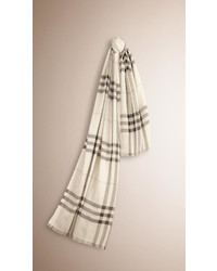 Burberry Lightweight Check Wool And Silk Scarf, $395 | Burberry | Lookastic