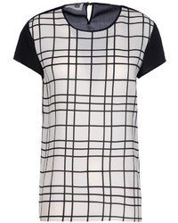 White and Black Check Short Sleeve Blouse