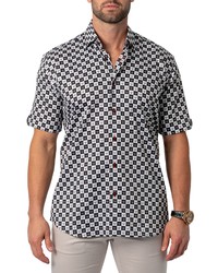 Maceoo Galileo Regular Fit Ginghamskull Short Sleeve Button Up Shirt In White At Nordstrom