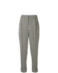 White and Black Check Tapered Pants