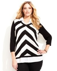 INC International Concepts Plus Size Chevron Striped Layered Sweater