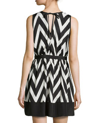 Neiman Marcus Cutout Chevron Sleeveless Dress Blackwhite