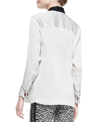 Giorgio Armani Long Sleeve Silk Blouse With Contrast Collar