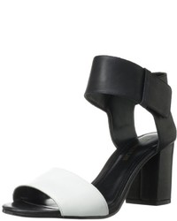 White and Black Chunky Heeled Sandals