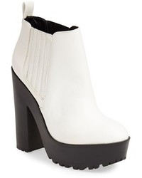 White and Black Chunky Leather Ankle Boots
