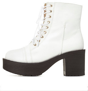 white chunky lace up boots