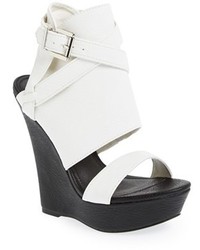 White and Black Chunky Leather Heeled Sandals