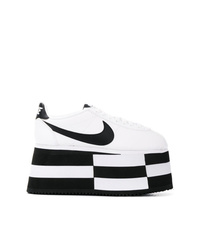 White and Black Chunky Leather Low Top Sneakers