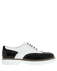 White and Black Chunky Leather Oxford Shoes