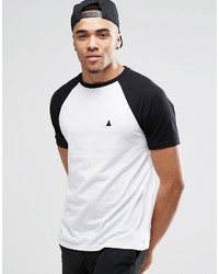 Asos Brand Logo T Shirt With Contrast Raglan Sleeves In Whiteblack