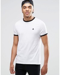 Asos Brand Logo T Shirt With Contrast Ringer In Whiteblack
