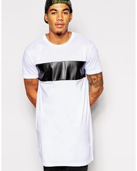 Asos Brand Longline T Shirt With Faux Leather And Mesh Panels And Relaxed Skater Fit