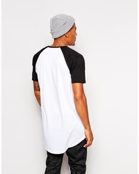 Asos Brand Super Longline T Shirt With Contrast Raglan Sleeves And Scooped Hem