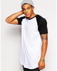Asos Brand Super Longline T Shirt With Contrast Raglan Sleeves And Scooped Hem