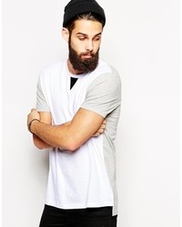 Asos Longline T Shirt With Contrast Panels And Stepped Hem Skater Fit Whitegray Marl