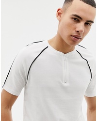ONLY & SONS T Shirt With Zip Neck In White Pique