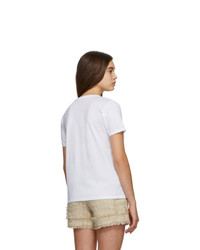 Balmain White 3 Button Flocked Logo T Shirt