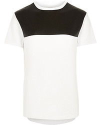 River Island White Contrast Leather Look Panel T Shirt