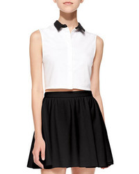 Alice + Olivia Contrast Collar Cropped Sleeveless Blouse