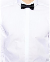 Asos Brand Smart Shirt In Long Sleeve With Contrast Textured Collar And Bow Tie Save 21%