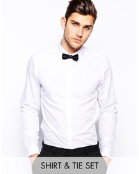 Asos Brand Smart Shirt In Long Sleeve With Contrast Textured Collar And Bow Tie Save 21%