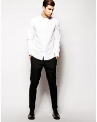 Asos Brand Smart Shirt With Grandad Collar And Contrast Piping