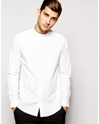 Asos Brand Smart Shirt With Grandad Collar And Contrast Piping