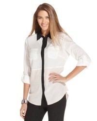 Style&co. Petite Colorblock Button Front Shirt