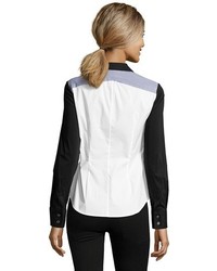 Karen Millen White And Black Stretch Cotton Blend Pleated Button Front Shirt