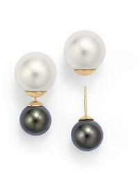 Tara Pearls 14k Yellow Gold Natural Color Tahitian And White South Sea Cultured Pearl Front Back Stud Earrings