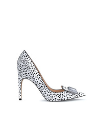 White and Black Embellished Calf Hair Pumps