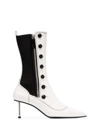 White and Black Embellished Leather Ankle Boots