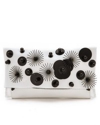 White and Black Embellished Leather Clutch