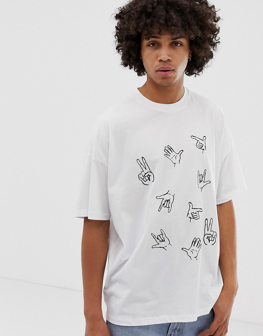 ASOS Design Relaxed T-Shirt in Off White with Navy City Embroidery