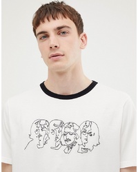 Pretty Green X The Beatles Embroidered T Shirt In White