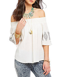 Soulmates Embroidered Sleeve Peasant Top